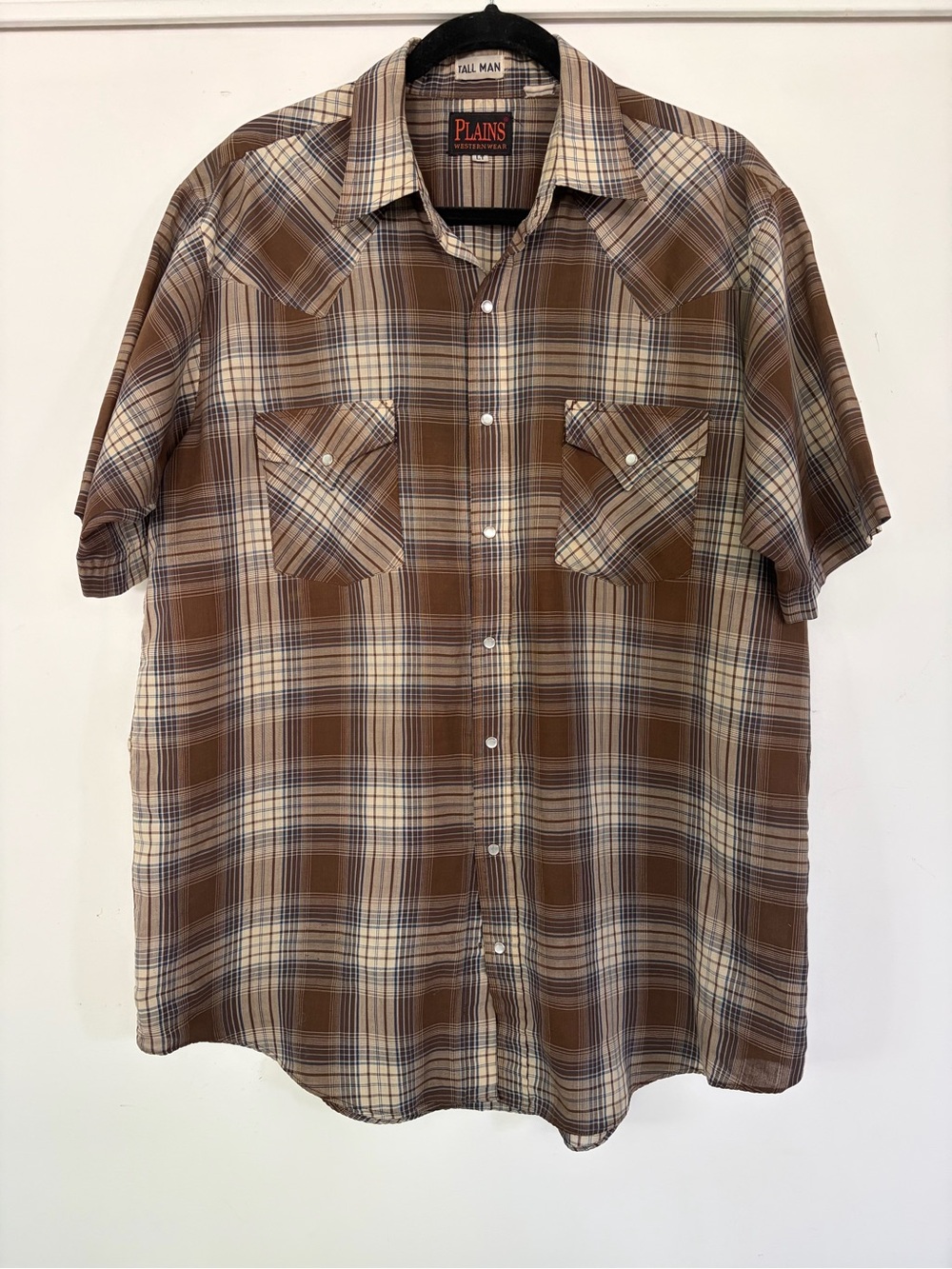 Plains Western Wear Men's Brown Plaid Short-Sleeve Shirt